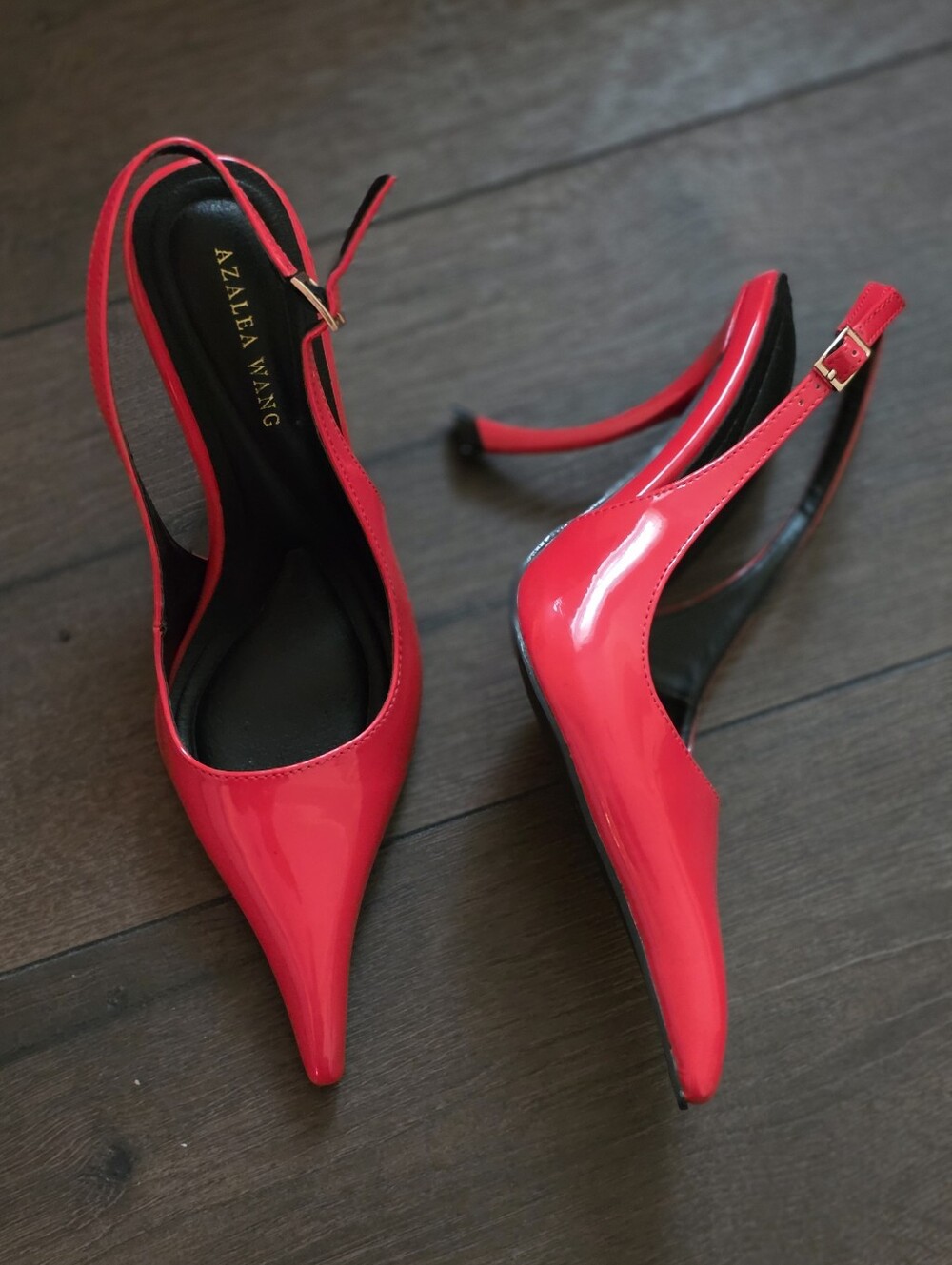 Azalea Wang Akria Red Patent Slingback Pointed-Toe Heels